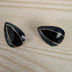 Black, Teal Goldtone Teardrop Earrings